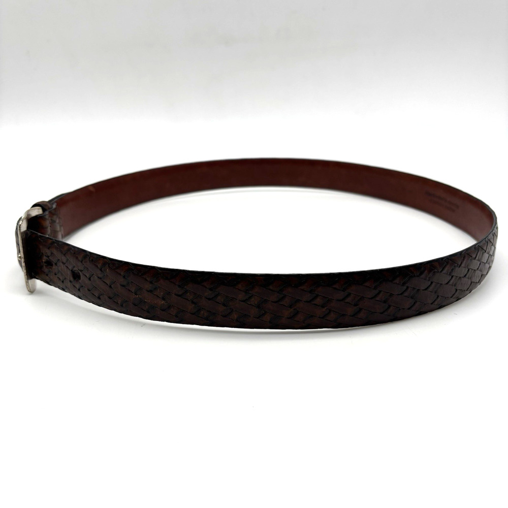 1970s Harris Prestige Brown Basketweave Leather Dress Belt 36 Handcrafted in USA - Picture 4 of 13
